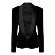 Dsquared2 Svart Sidensatin Shawl Krage Jacka Black, Dam