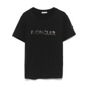 Moncler Svart Kristalldekorerad Crew Neck T-shirt Black, Dam