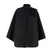 Ermanno Scervino Blomsterapplikation Poncho Överrock Black, Dam