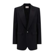 Saint Laurent Ull Blazer med Peak Revers Black, Dam