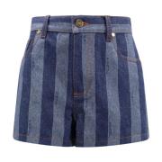 Fendi Denim Pequin Randiga Shorts Blue, Dam