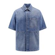 Fendi Denim Oversize Snap Button Skjorta Blue, Herr