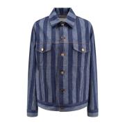 Fendi Denimjacka med Pequin-ränder Blue, Dam