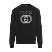 Gucci Svart Mix Sweatshirt med C/Neck Stil Black, Herr