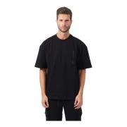 Hugo Boss Svart Bomull Crewneck T-shirt med Dragkedjeficka Black, Herr