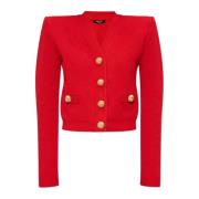 Balmain Snap Button Cardigan Red, Dam