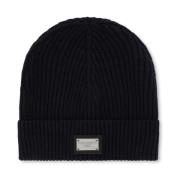 Dolce & Gabbana Essentials Logo-Patch Stickad Beanie Black, Herr