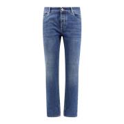 Brunello Cucinelli Klassiska Jeans med Logobroderi Blue, Herr