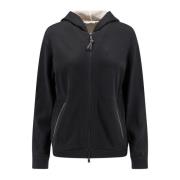 Brunello Cucinelli Monili Detalj Bomull Silk Hoodie Black, Dam