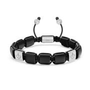 Nialaya Mens Matte Onyx Flatbead Bracelet in Black and Sterling Silver...