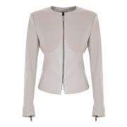 Kocca Vinyl-effect Fitted Jacket med Metallzippers Beige, Dam