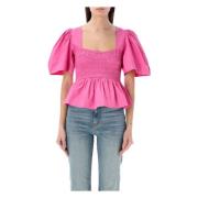 Ganni Fucsia Smock Blouse Topwear Pink, Dam