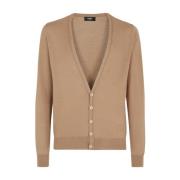 Fendi V-ringad Ull Cardigan med FF Detalj Beige, Herr