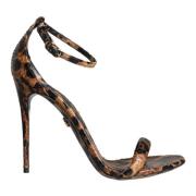 Dolce & Gabbana Leopard Läder Rem Sandaler Brown, Dam