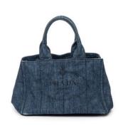 Prada Vintage Pre-owned Canvas handvskor Blue, Dam