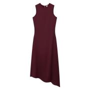 Aeron Satin Midi Klänning med Asymmetrisk Hemlinje Red, Dam