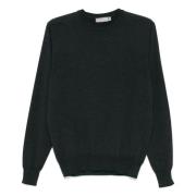 Canali Merino Ull Crew-neck Stickat Blue, Herr