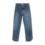 Alaïa Blå Tvättad Denim Jeans med Sprund Blue, Dam