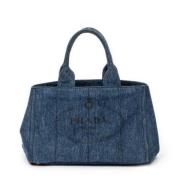 Prada Vintage Pre-owned Canvas handvskor Blue, Dam