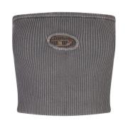 Diesel Grå Ribbad Bandeau Top med Oval D Logo Gray, Dam