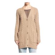 Max Mara Hasselnötsbrun Kabelstickad Kofta Beige, Dam