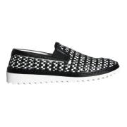 Dolce & Gabbana Svart Vit Vävd Loafers Skor Black, Herr