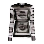 Jean Paul Gaultier Tryckt Mesh Långärmad Topp Black, Dam