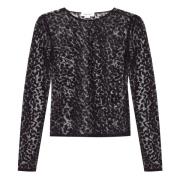 Alexander McQueen Leopardmotiv crew-neck top i svart Black, Dam