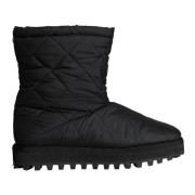 Dolce & Gabbana Svarta Nylon Vadderade Mid Calf Stövlar Black, Dam