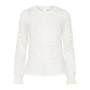 Cream Elegant Spetsblus Snövit White, Dam