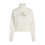 Calvin Klein Jeans Tryckt Turtleneck Tröja White, Dam