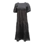 Faithfull the brand Svart Rayon Midi Klänning med Puff Ärmar Black, Da...