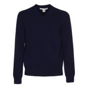 Comme des Garçons Blå V-Ringad Pullover Stickad Tröja Blue, Herr