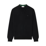 Lacoste Svart Merinoull V-ringad Tröja Black, Herr