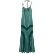 Pinko Smaragdgrön Satin Slipklänning Green, Dam