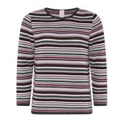 Skovhuus Randig 3/4 Ärm Pullover Blus Grå/Bourg Multicolor, Dam