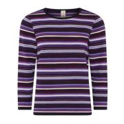 Skovhuus Randig 3/4 Ärm Pullover Blus Purple, Dam