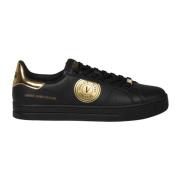 Versace Jeans Couture Lädersneakers med Guldtonade Detaljer Black, Her...