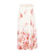 Zimmermann Vit Lightburst Blommig Midi Kjol Multicolor, Dam