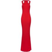 Elisabetta Franchi Röd Halterneck Maxi Klänning Statement Red, Dam