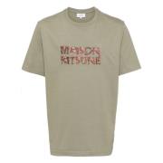 Maison Kitsuné Broderad Logotyp T-shirt i Korngrön Green, Herr