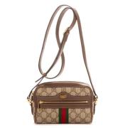 Gucci Vintage Pre-owned Belagd canvas crossbodyvskor Beige, Dam