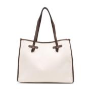 Gianni Chiarini Kräm Herringbone Mönster Läder Tote Väska Beige, Dam