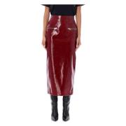 Msgm Bordeaux Patentläder Midi Kjol Red, Dam