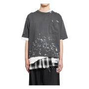 Mihara Yasuhiro Svart Sliten T-shirt med Färgfläckar Black, Herr