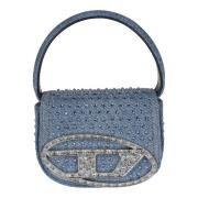 Diesel Oval Denim Strass Logo Väska Blue, Dam