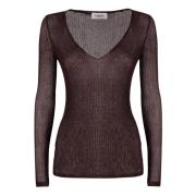 Laneus Lurex V-Neck Sweater Brown, Dam