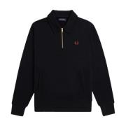 Fred Perry Svart Bomull Half-Zip Sweatshirt Black, Herr