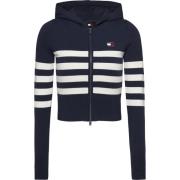 Tommy Jeans Mörkblå Randig Dragkedja Tröja Blue, Dam