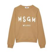 Msgm Beige Borstad Logo Jersey Sweatshirt Beige, Herr